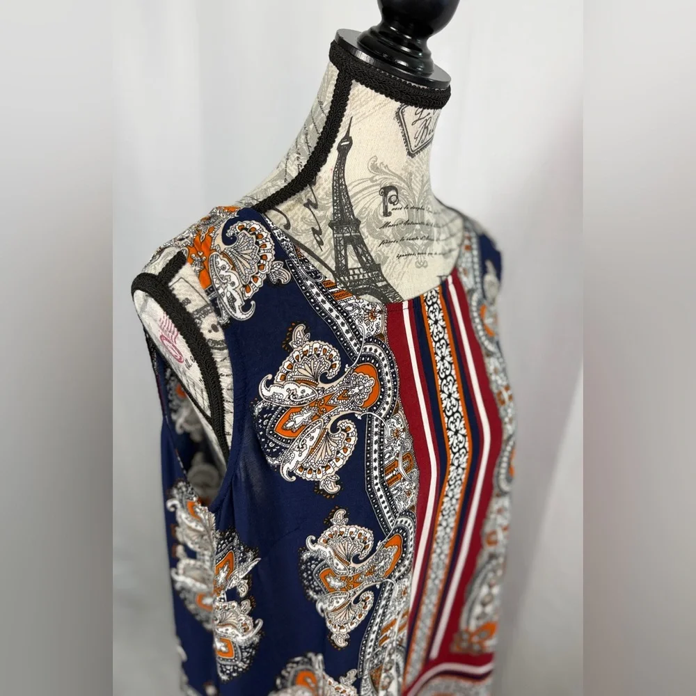 Cynthia Rowley Paisley Navy/Red Backside Button Down Sleeveless Blouse - Size M